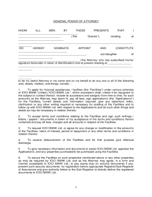 General Power of Attorney for ICICI Bank Facilities