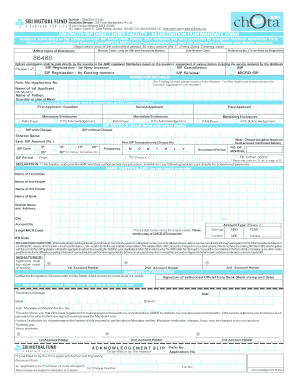 SBI Chota SIP Direct Debit Facility Registration Form