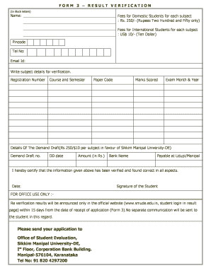 Sikkim Manipal University Result Verification Form