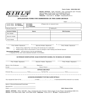 Empty pan card - APPLICATION FORM FOR SUBMISSION OF PAN CARD... - sihl