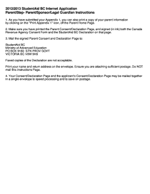 StudentAid BC Parent Consent and Declaration Form