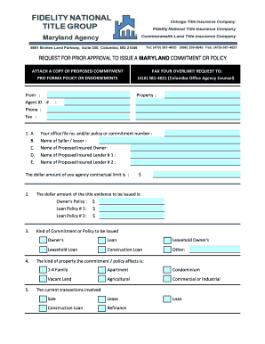 Maryland Title Insurance Prior Approval Request