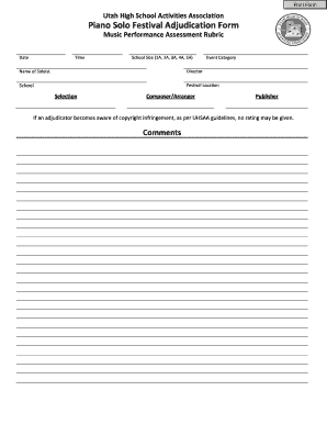 Utah High School Piano Solo Festival Adjudication Form