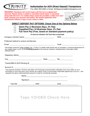 ACH Direct Deposit Authorization Form