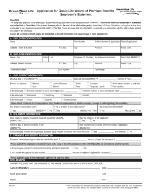Group Life Waiver of Premium Benefits Application