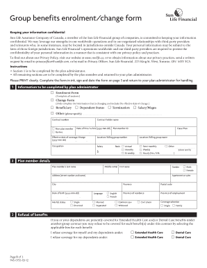 Sun Life Group Benefits Enrolment/Change Form