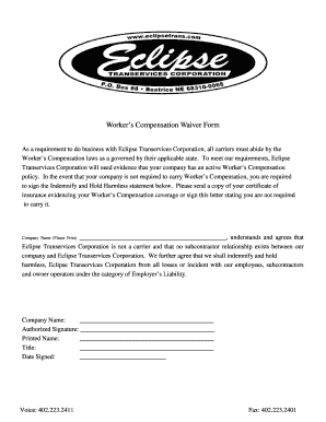 Worker's Compensation Waiver Form
