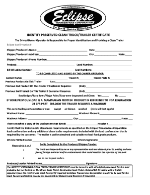 Identity Preserved Clean Truck Trailer Certificate