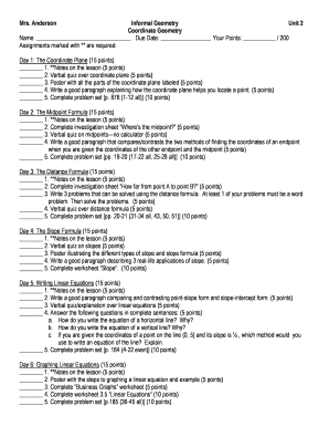 Coordinate Geometry Unit 2 Assignment Sheet