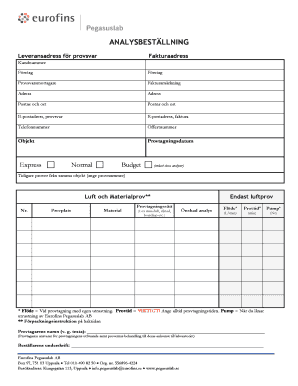 Eurofins Pegasuslab AB Sample Order Form