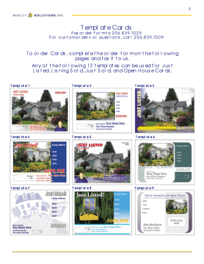 Real Estate Open House Card Order Form