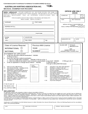 Australian Karting Association Medical Examination Form