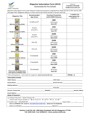 Preschool Magazine Subscription Form