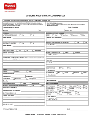 Custom Vehicle Worksheet