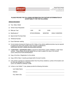 High Performance Vehicle Insurance Application Form