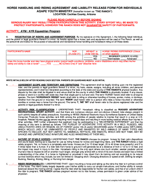 8. Horse Liability Release Form - Agape Youth Ministry - agapeyouth