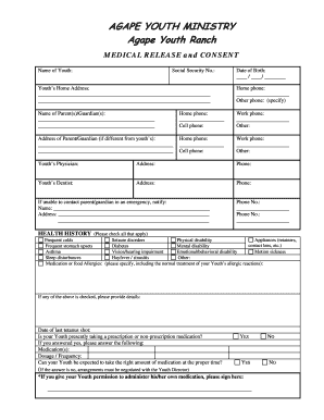 Agape Youth Ministry Medical Release and Consent