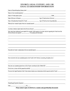 Divorce Custody and Guardianship Information Form