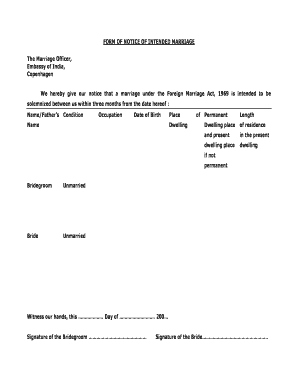 Notice of Intended Marriage