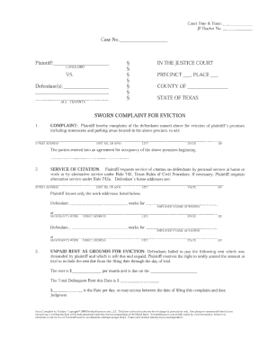 Sworn Complaint for Eviction