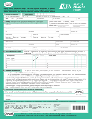 CFA Institute Status Change Form