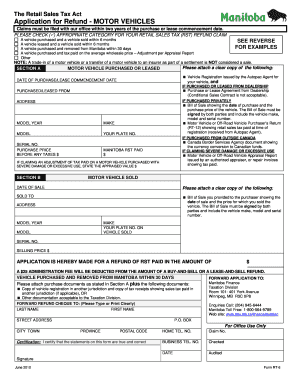 Manitoba Motor Vehicle RST Refund Application