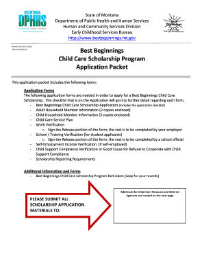 Best Beginnings Child Care Scholarship Application