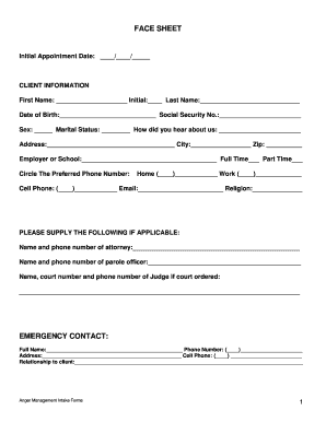Anger Management Intake Form