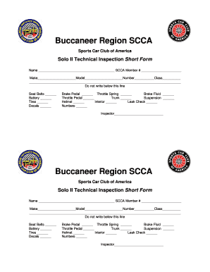 SCCA Solo II Technical Inspection Form