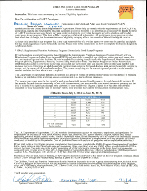 Child and Adult Care Food Program Income Eligibility Application