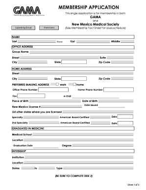 GAMA and New Mexico Medical Society Membership Application