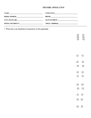 Pre-Hire Application for Securities Professionals