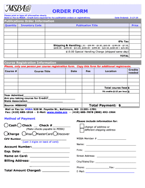 MSBA Order Form