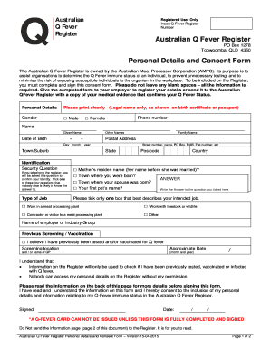 Personal details format - Personal Details and Consent Form - Australian Q Fever Register - qfever