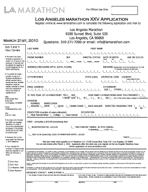 Los Angeles Marathon Application Form