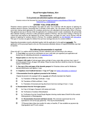 Norway Entry Visa Application for Spouses