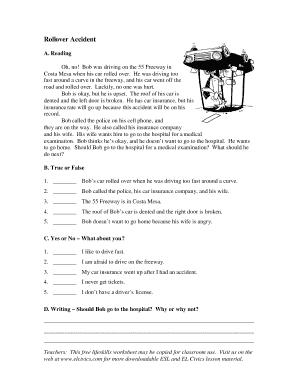 Rollover Accident Worksheet