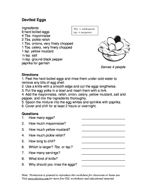 Deviled Eggs Recipe Worksheet