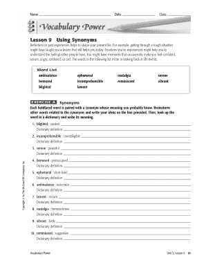 Vocabulary Worksheets
