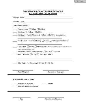 Brunswick County Public Schools Request for Leave Form