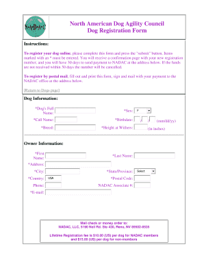 North American Dog Agility Council Registration Form