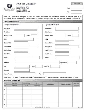 2014 Tax Organizer Form