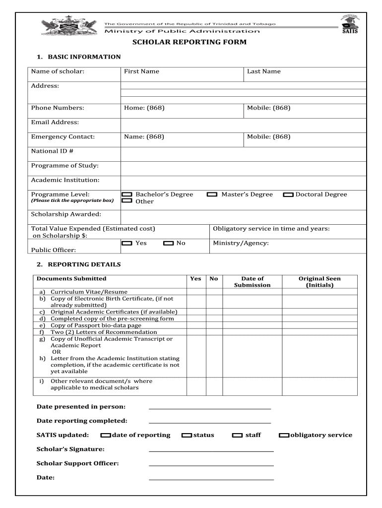 SCHOLAR REPORTING FORM - scholarships gov Preview on Page 1