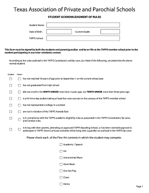Student Acknowledgment of Rules