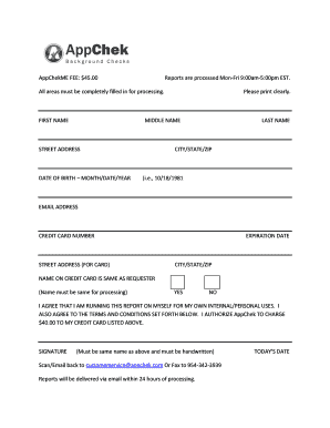 AppChek Background Report Request Form