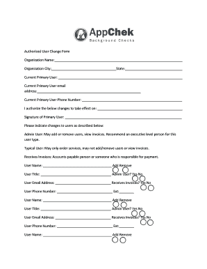 Authorized User Change Form
