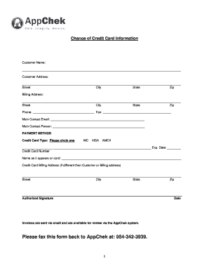 Credit Card Information Update Form