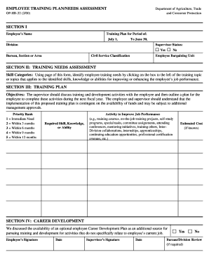Employee Training Plan/Needs Assessment