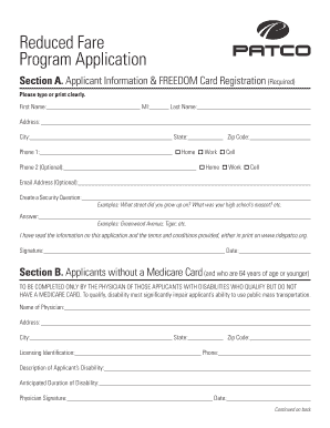 Reduced Fare Program Application