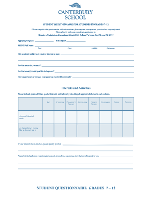 Student Questionnaire for Grades 7–12